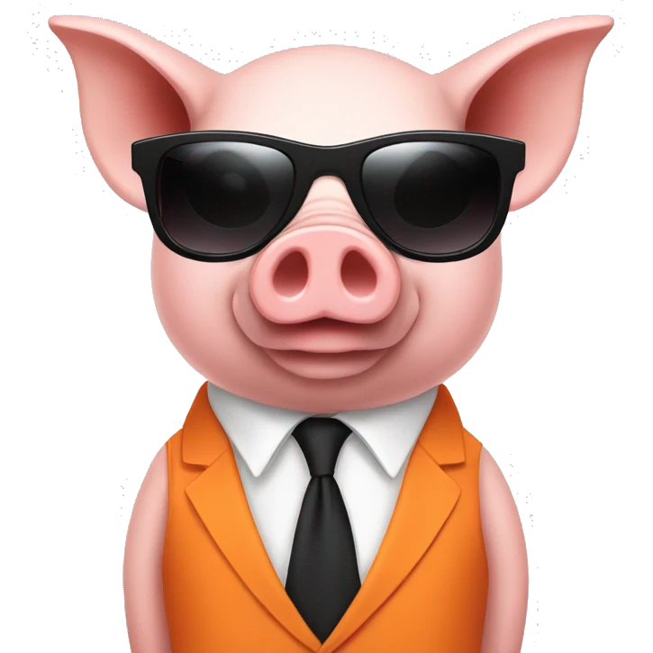 pig with orange business suite and black sunglasses emoji