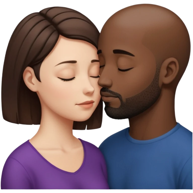 a white woman with short brown hair and a black man with no hair and a beard are facing one each other and their forehead are touching. They close their eyes and their are in love. The space between their nose is a bit larger emoji
