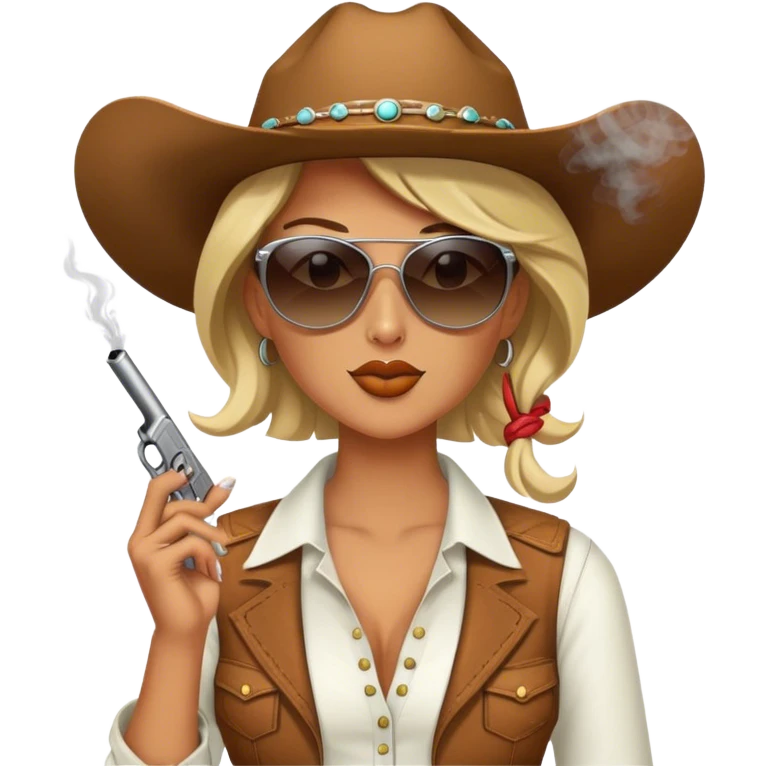 Cowgirl wearing sunglasses, smoking a cigarette, and holding a gun  emoji