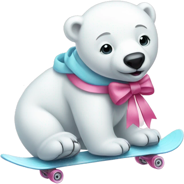 Polar bear with a pink bow and ice skates  emoji