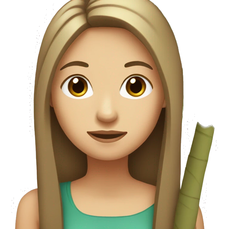 White girl with long straight brown hair carrying small palm tree emoji