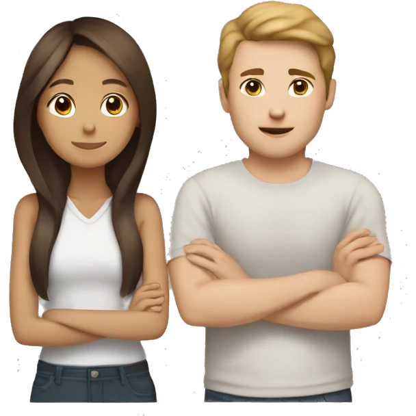 Brown haird asian girl with brown hair white guy emoji