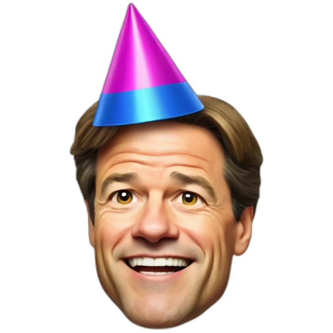 Mark rutte with a party hat emoji