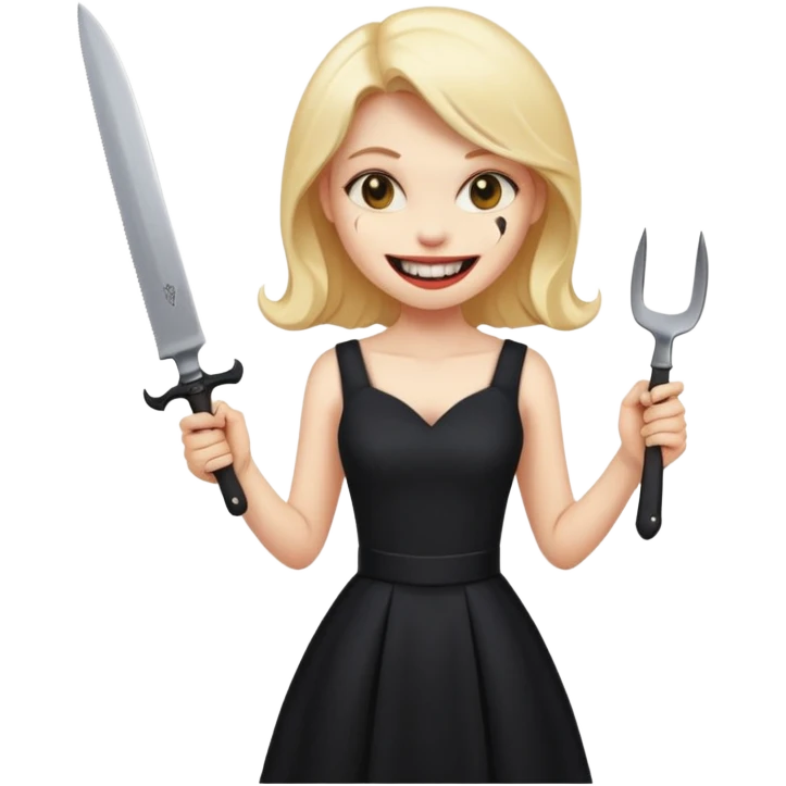 a girl classic smiley with a nife on the bach and vampire theet emoji