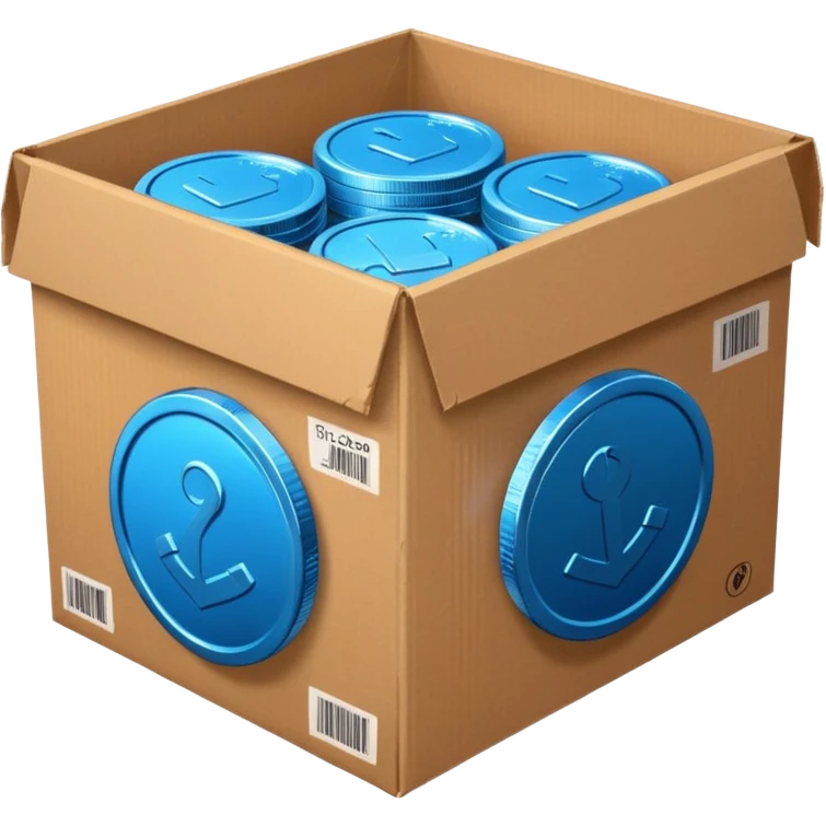 blue coins credit in a cardboard package emoji