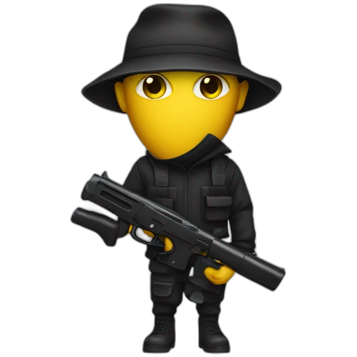 person that looks like a robber with a black watergun with yellow skin emoji