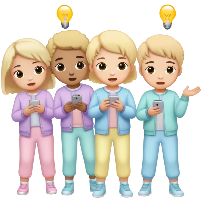 children in pastel clothes play emoji