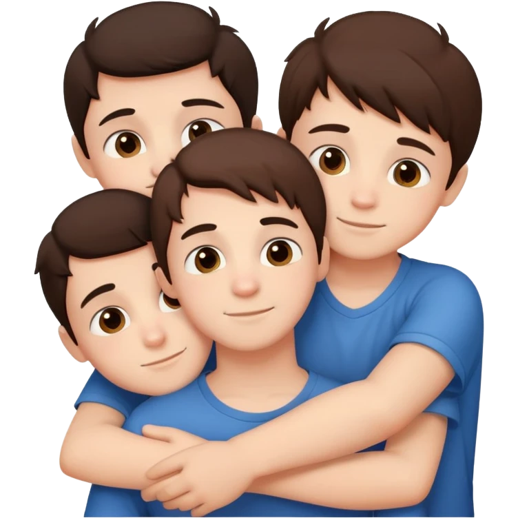 Three cute young brunette brothers hugging each other emoji