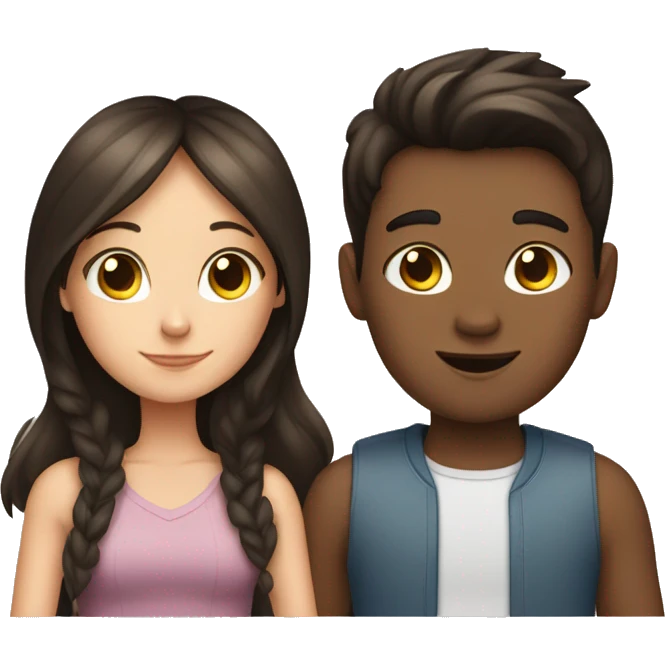 Brunette girl and brunette boy with cat emoji