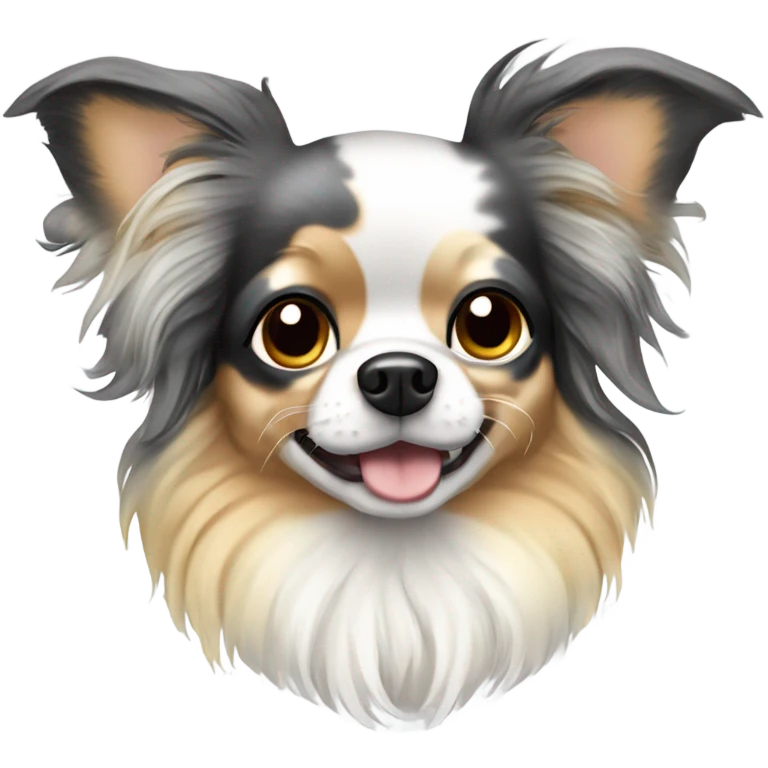 Multi colored merle chihuahua long hair with spotted face emoji