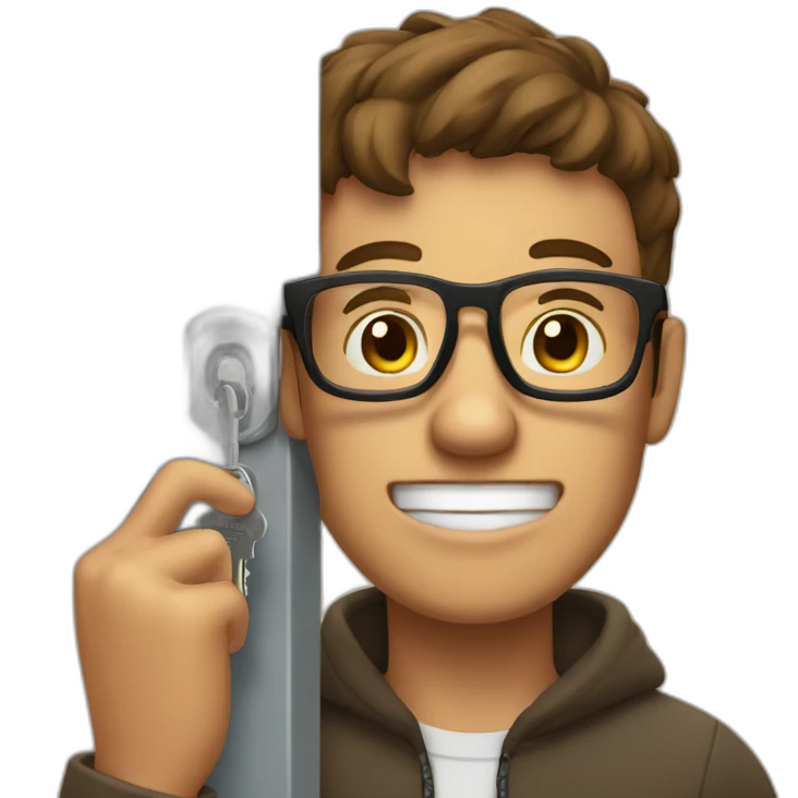brown-short-haired man wearing glasses, struggling to fit a key into a door-lock emoji
