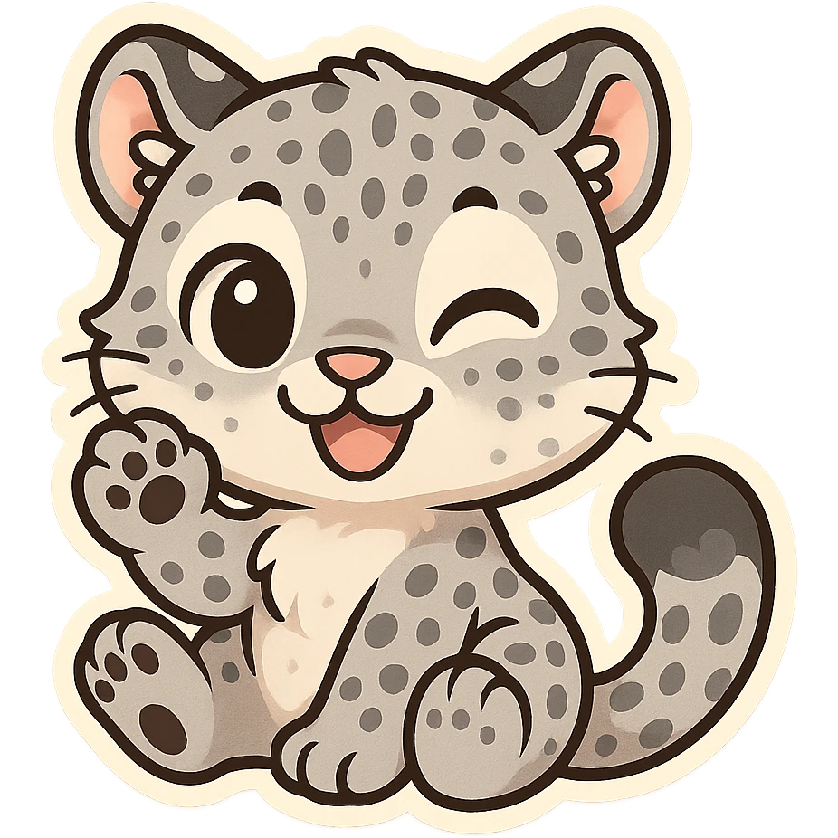 snow leopard emoji, cute cartoon style, big eyes, playful expression emoji