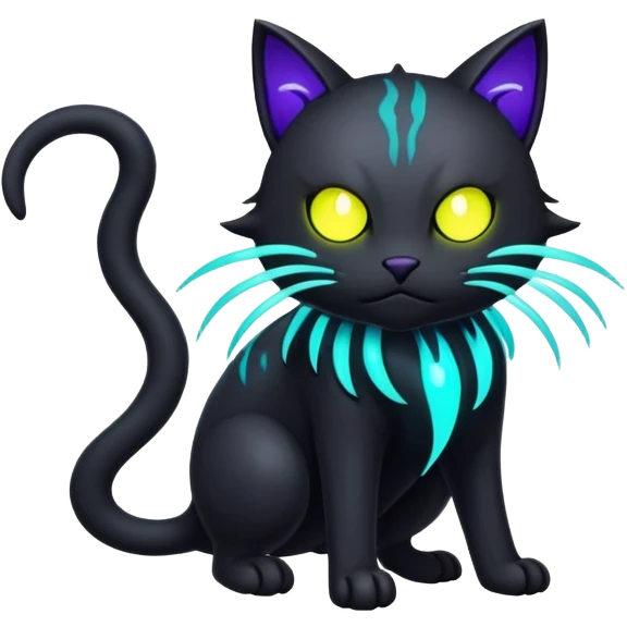 Black Dark Nocturnal Neon-glowing Abyssal Nightly Abyss-Cat-Fakémon Creature emoji