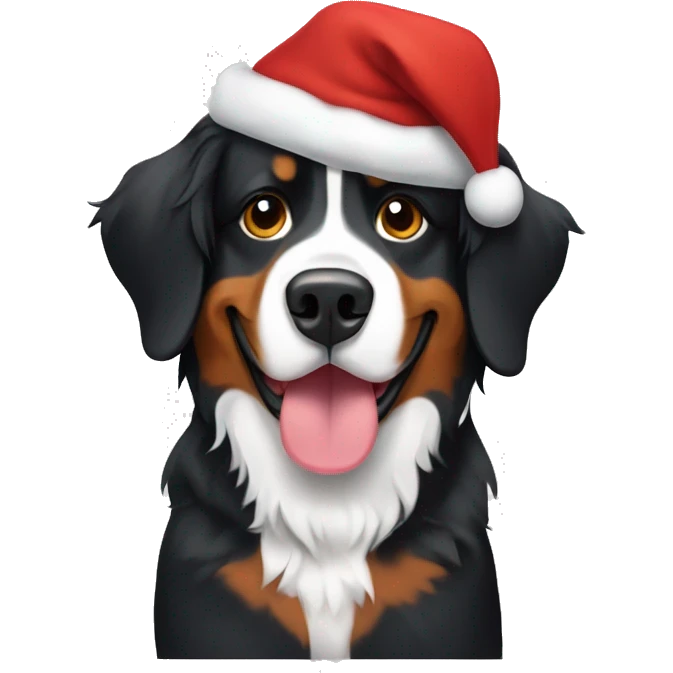 Bernese Mountain dog with a christmas hat emoji