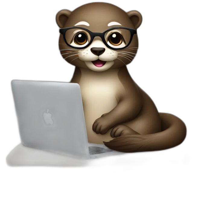 female otter with glasses use a macbook while seated against a pillow emoji