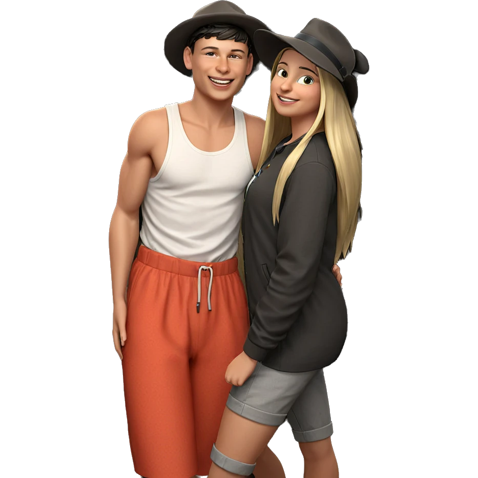 happy girl with boy in hat emoji