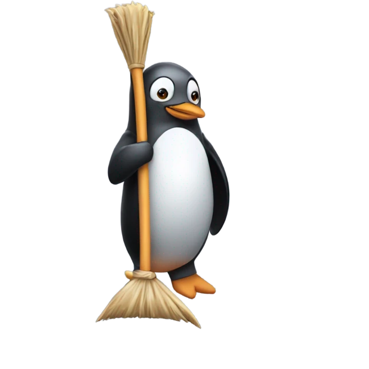 Penguin on a broom stick  emoji