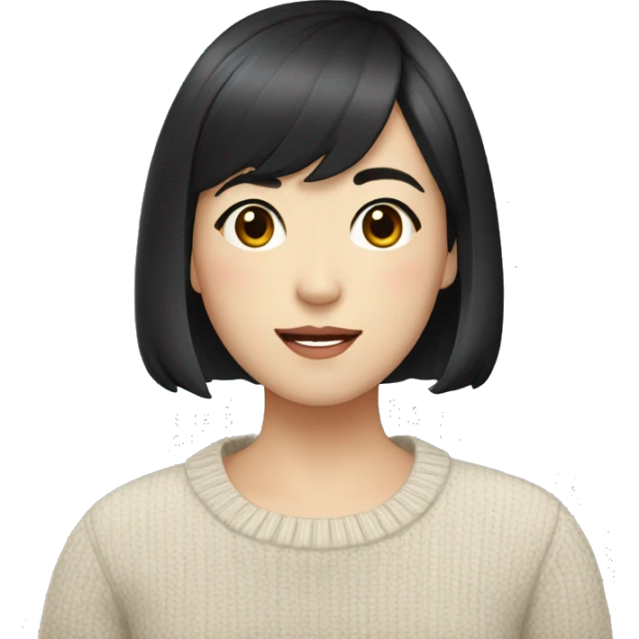 fermer korean girl short black hair sharp jawline, attractive wearing a sweater emoji