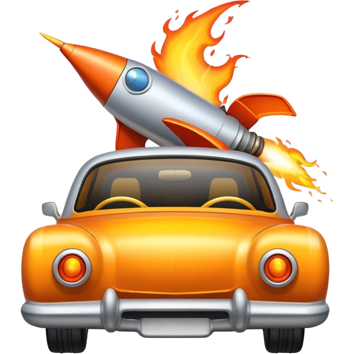car with a rocket engine on the trunk with fire coming out of it emoji