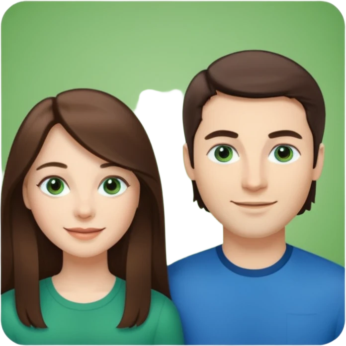 “A Polaroid-style photo of a couple with a heart of a white woman with long brunette hair and blue eyes, and a white man with short brunette hair and green eyes.” emoji