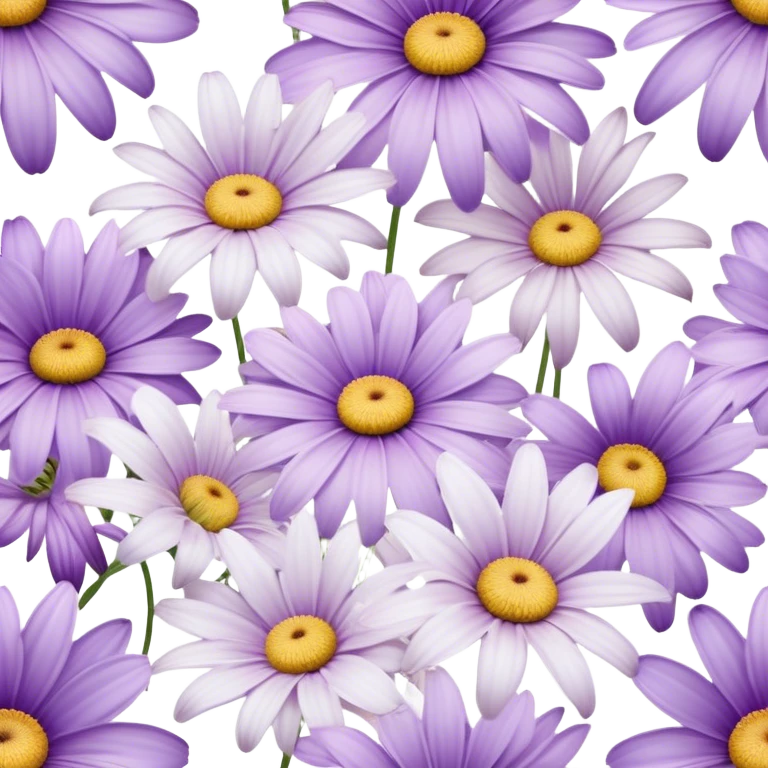 "A seamless pattern of pastel purple daisies and lilies, hand-painted style."
 emoji