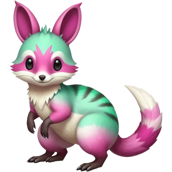 Green-Magenta-gradients Minccino-Emolga-Numbat-Sergal-fusion-hybrid-animal-creature, full body emoji