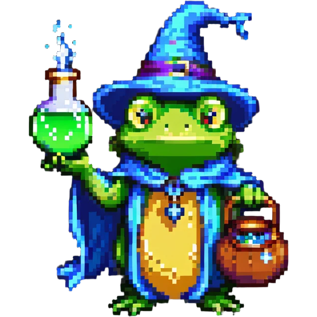 frog wizard with potion emoji