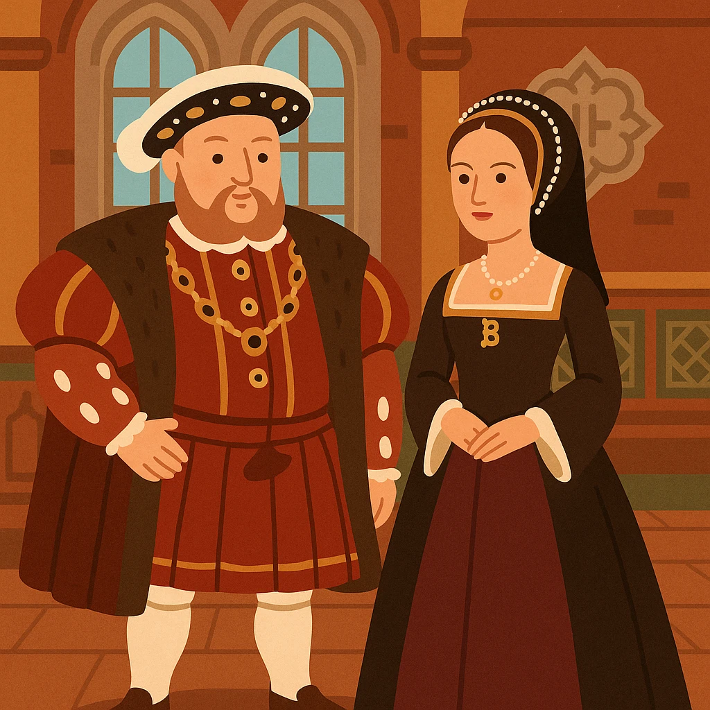 flat toon style Henry VIII and Anne Boleyn in a Tudor palace emoji