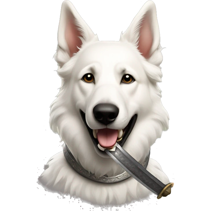 White Shepherd with a sword in his mouth emoji
