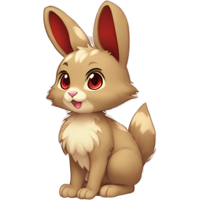 Cute, Chibi, Kemono-style, Anthro, Fur-Sona, Dark-Brown, Normal-type-Ground-type Tan-Rabbit-Fakémon with Dark-Red eyes, beige belly, beige paws, beige feet, beige freckles, full body emoji