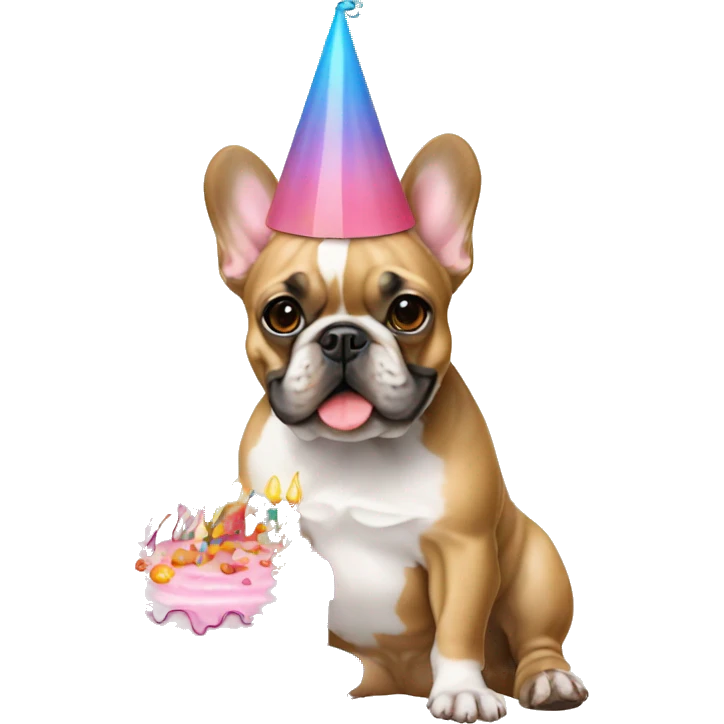 french bulldog birthday hat and cake emoji
