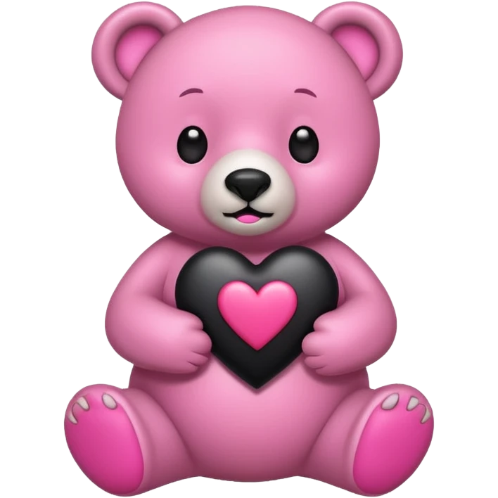 Ready bear with a pink tummy holding a black heart emoji