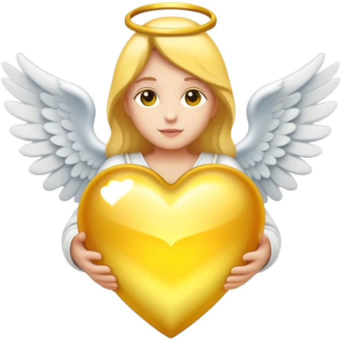 Un corazón blanco mezclado con amarillo con alas de ángel y aureola emoji
