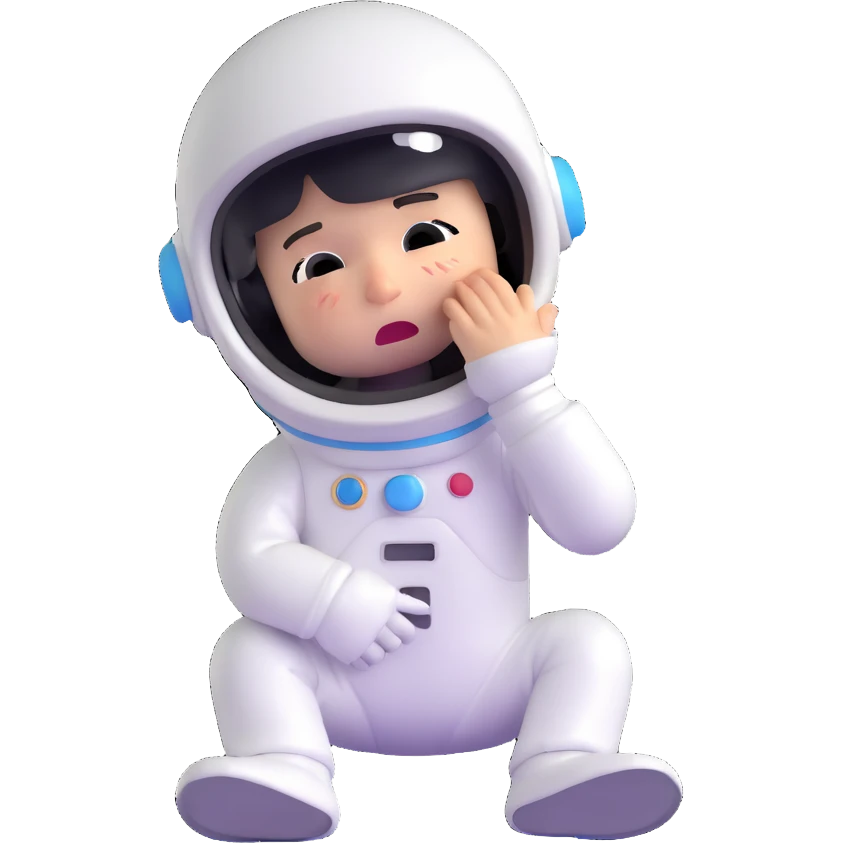 little astronaut in white suit and helmet, crying with lots of tears emoji