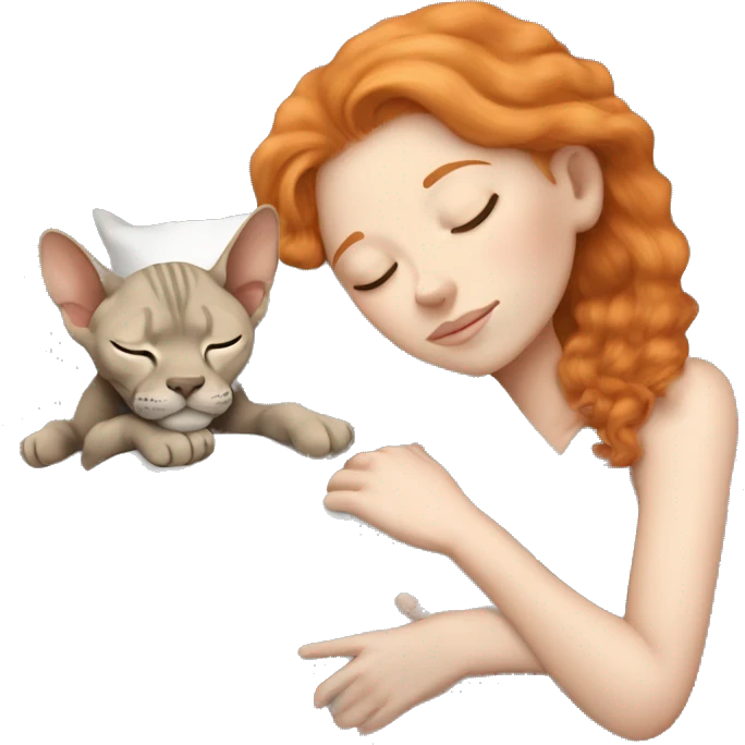 White girl ginger hair sleeping with gray sphinx emoji