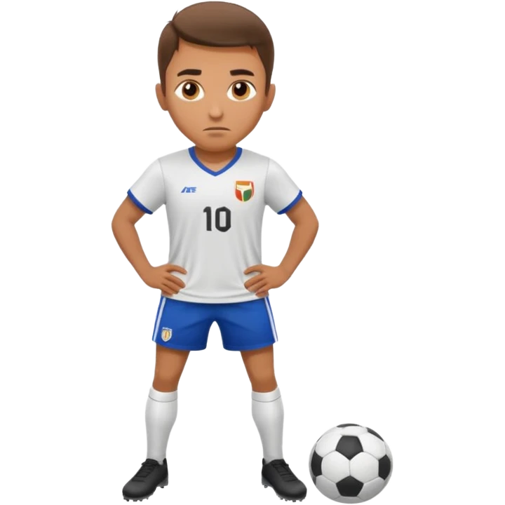 Determined soccer player standing on field, stadium lights glowing, cinematic lighting, realistic sports photo emoji