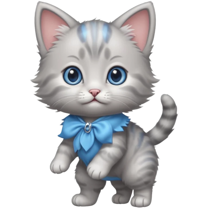 Cute gray baby girl kitten with blue eyes standing on back legs emoji