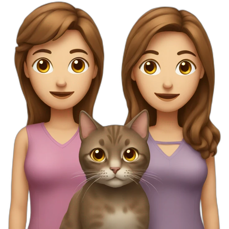 two cats with woman with brown hair emoji