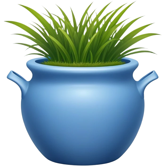a small blue cachepot without handles with grass leaves  emoji