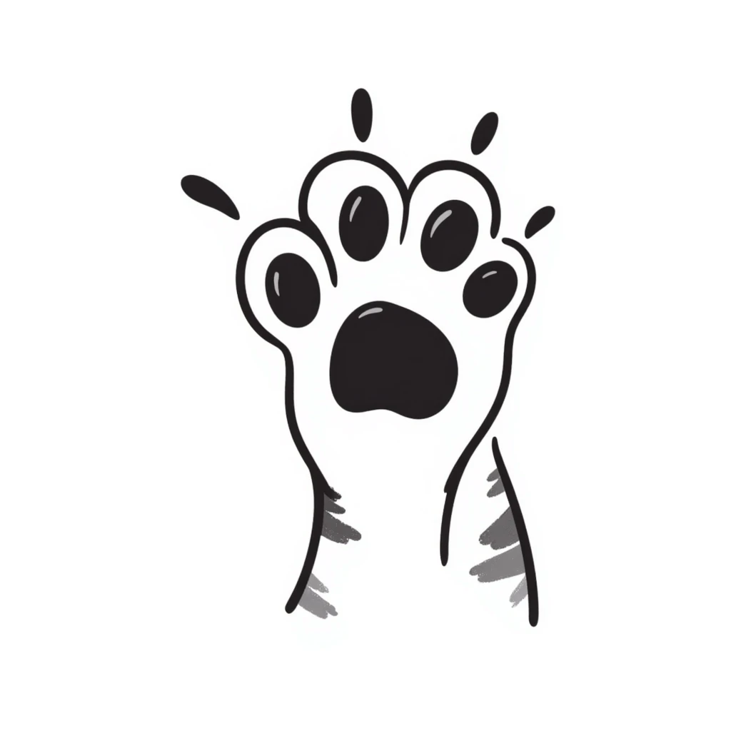 simple sketch of a cat's foot with toe beans emoji