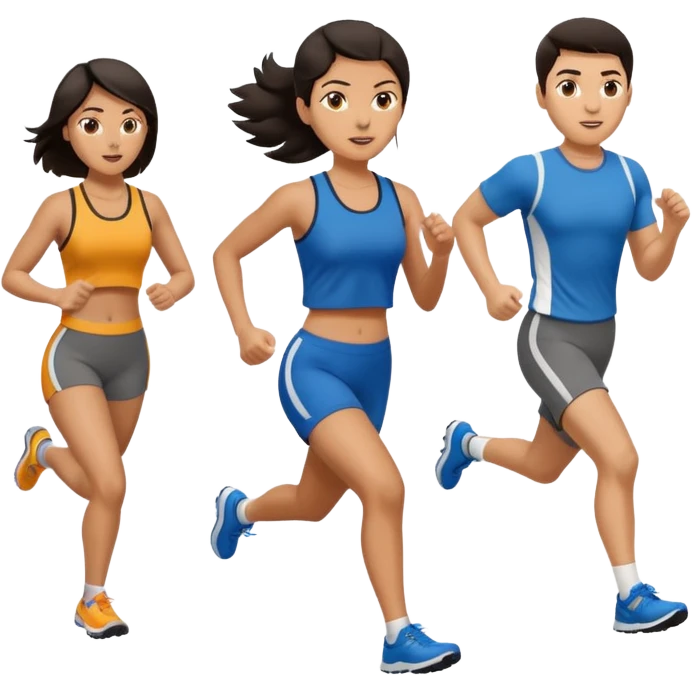 a female co-worker running and other co-workers chasing her  - female co worker with dark hair way in front... others far behind -- male and female co workers chasing female co worker -- make the other co workers far away in distance emoji