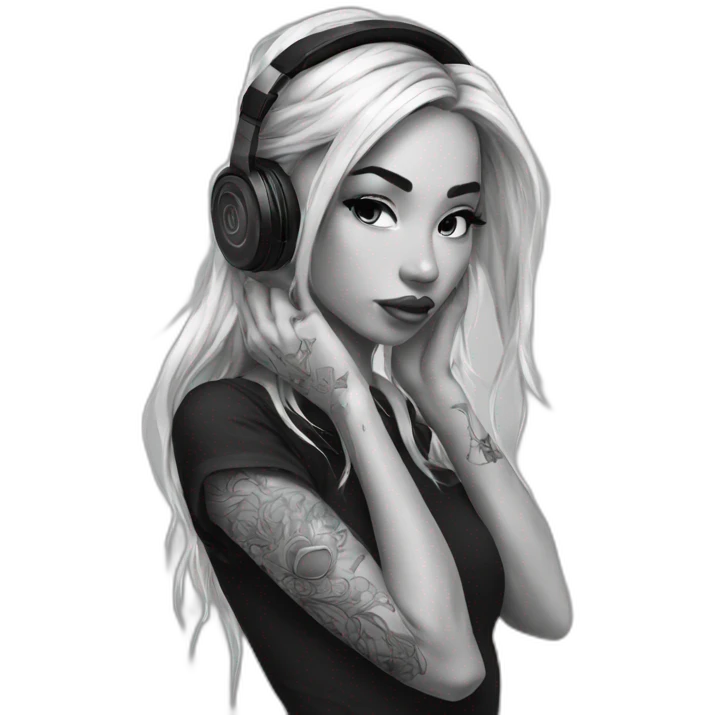 tattoo girl pose with headphones an micro tumblr emoji