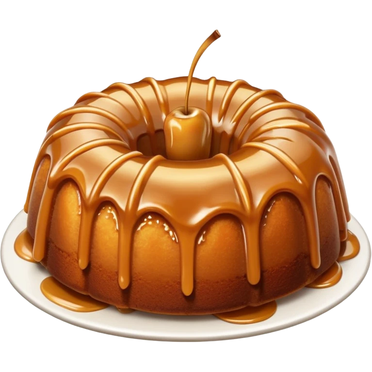 Caramel Bundt cake with gooey apple slices on top  emoji