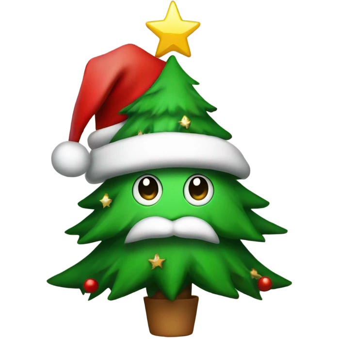 christmas tree with a santa hat as the star emoji