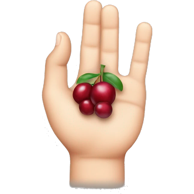 hand holding a cranberry between thumb and index finger emoji