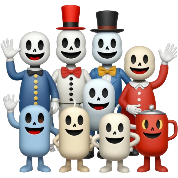 All Cuphead characters and a mega all bosses and all mega casino bosses and Cuphead ghost and Mugman tells elder kettle but elder kettle was dead and Mugman emoji