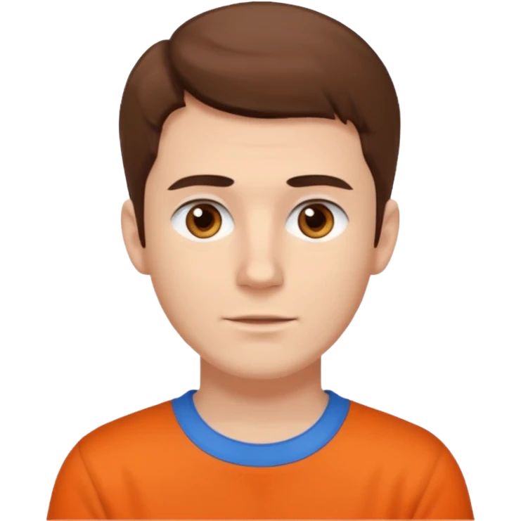 male, white skin, brown hair, brown eyes, orange shirt and blue collarbone emoji