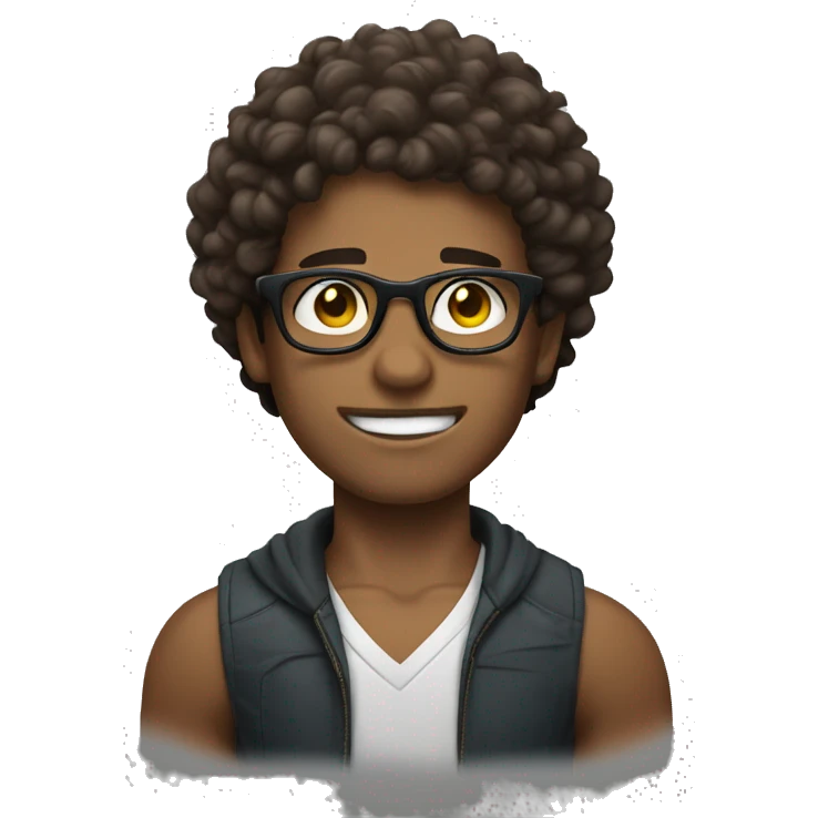 boy curly hair biceps white skin glasses emoji