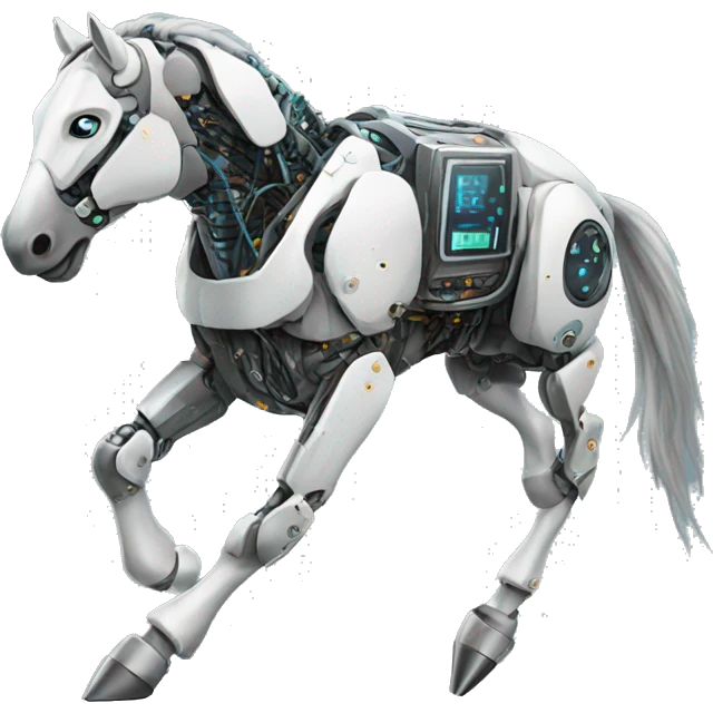 a robot-cyborg horse running emoji