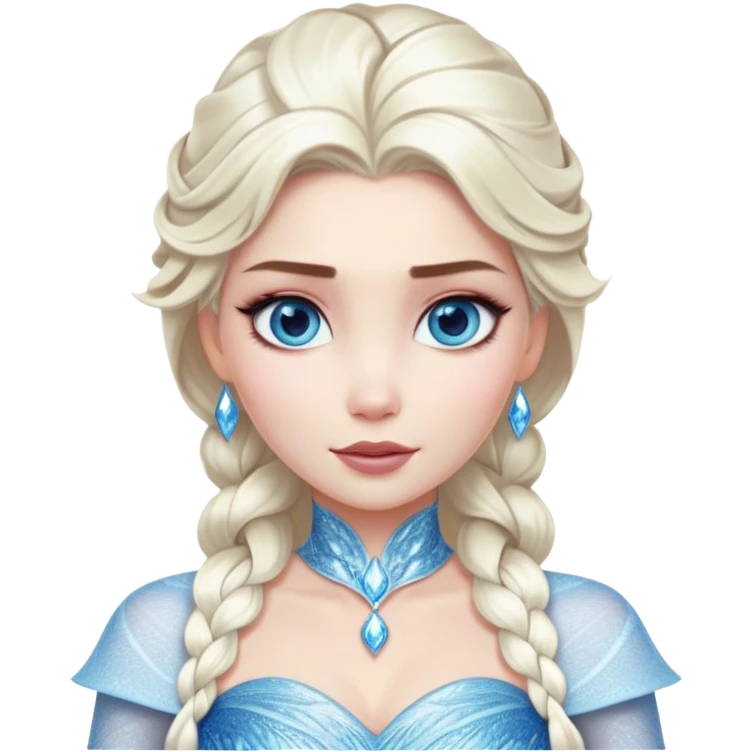 Cinematic Realistic Elsa Portrait, depicted with lifelike skin texture, soft natural lighting, and intricately detailed platinum blonde hair styled elegantly. Her striking, expressive blue eyes exude confidence and grace, complemented by a serene and regal expression. She is dressed in her signature icy attire, with shimmering fabric textures and delicate folds that catch the light beautifully. The portrait features a soft, enchanting glow with a cool, radiant finish, capturing the essence of timeless elegance in a realistic and painterly style, evoking a sense of depth and authenticity. emoji